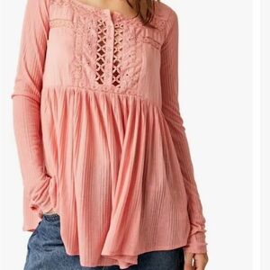 NWT! Free People Coral Flutter Sleeve Smocked Blouse